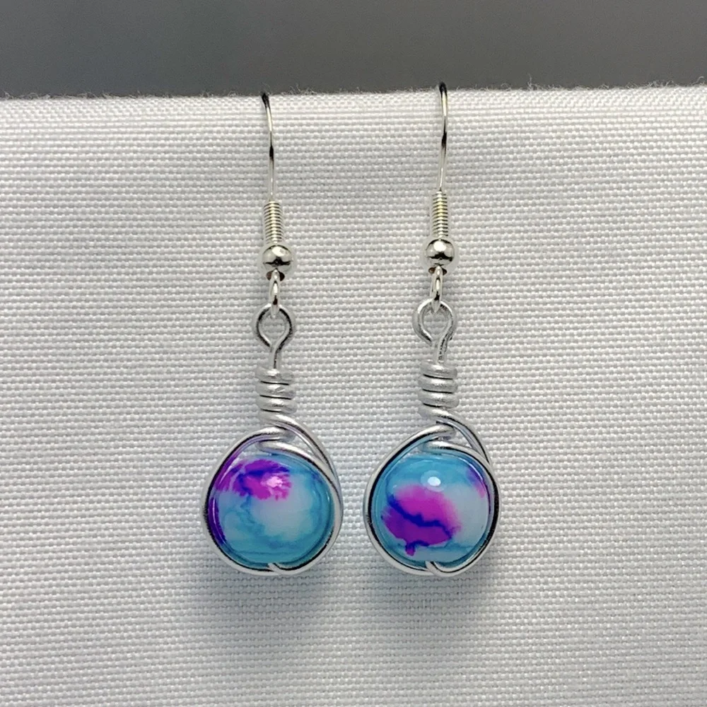 New Handmade Wire Wrapped Bead Earrings - Picture 2 of 4